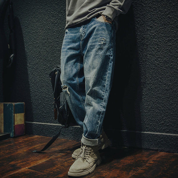 【OUTLET/即納】Ripped Men's Loose Jeans P0002